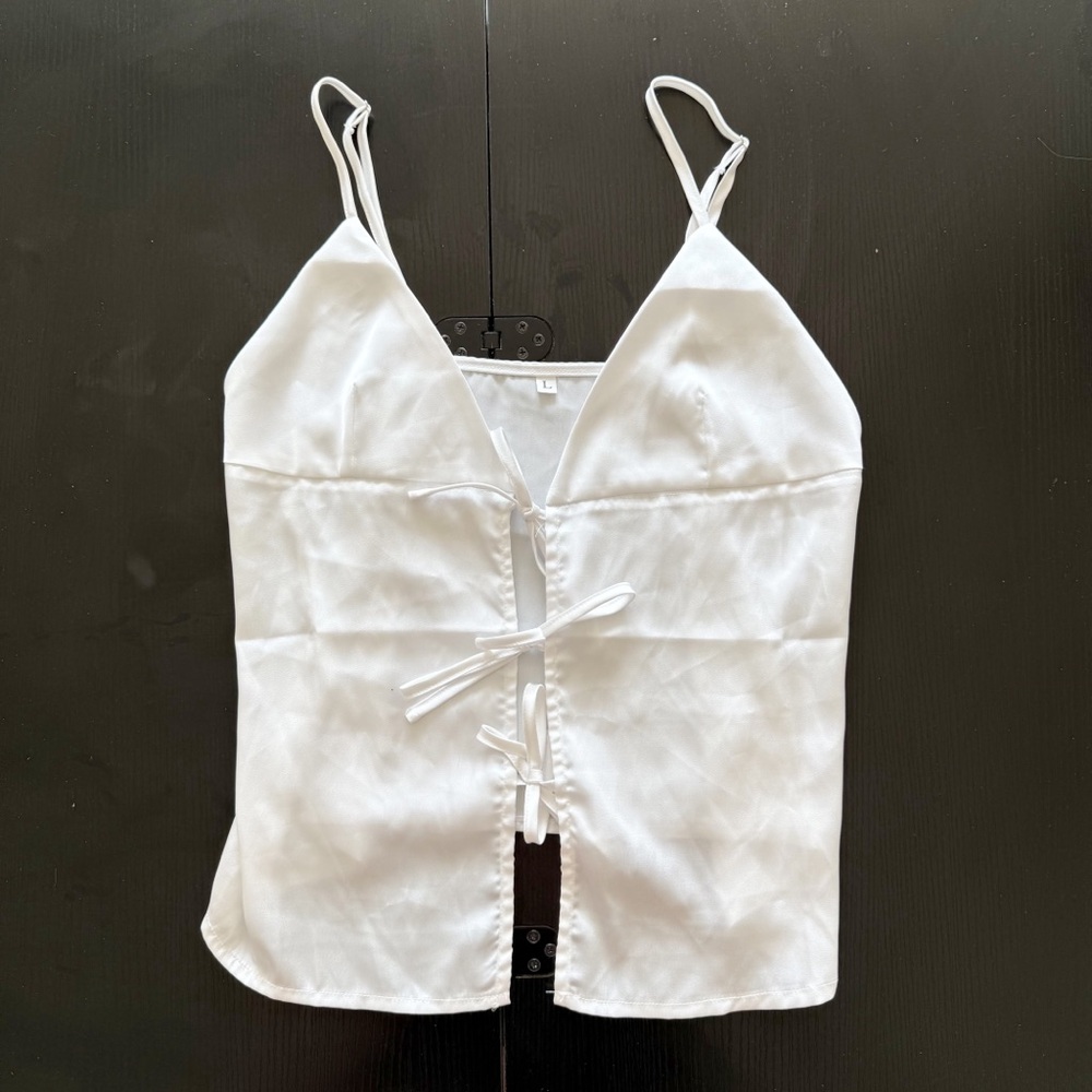 SHEIN White Satin Tie-Front Camisole